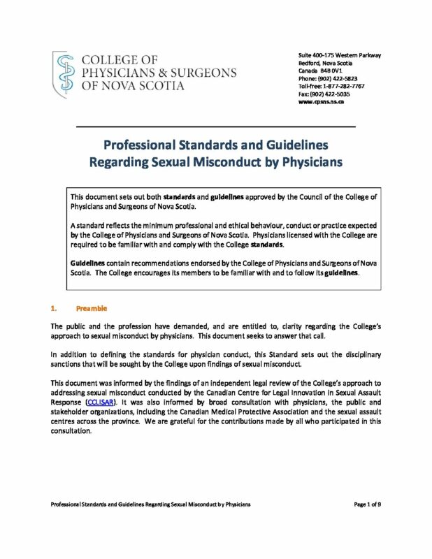 Sexual Misconduct By Physicians Standards And Guidelines College Of Physicians And Surgeons Of 4498