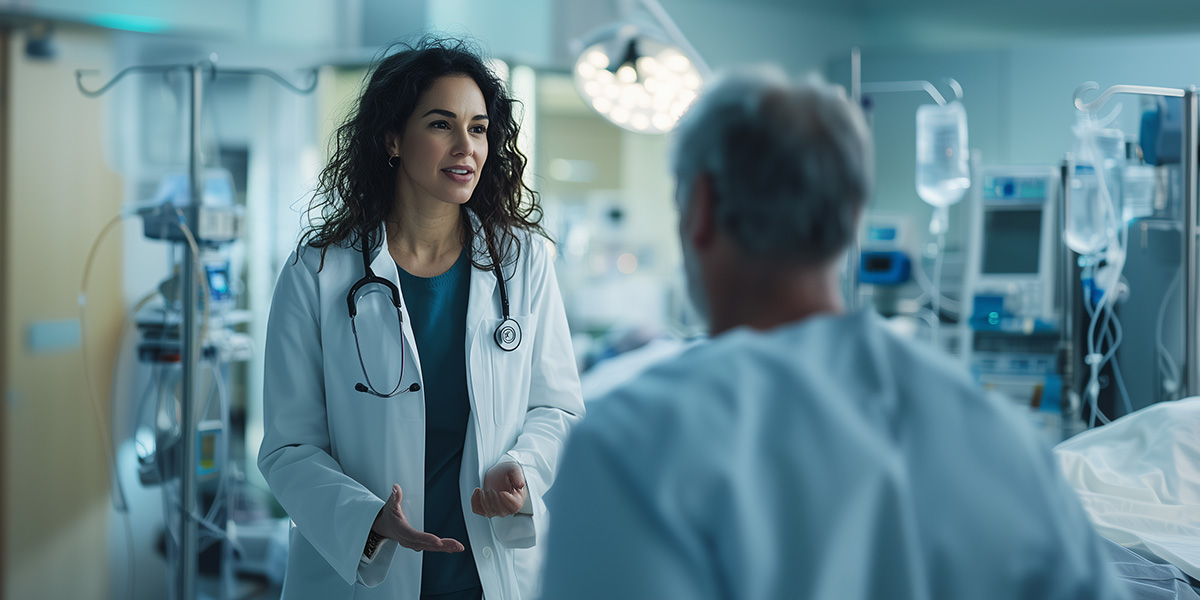 Doctor with patient in ICU after surgery